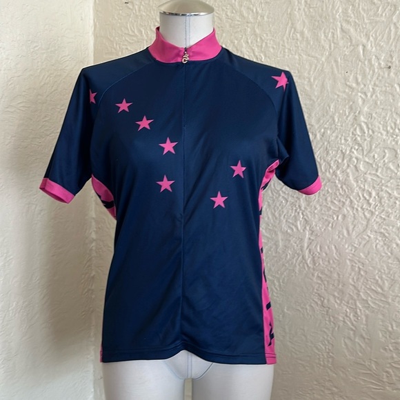 Champion Systems Ladies Alaska Bike Cycling Jersey Dark Blue Pink Stars Large - Picture 2 of 8